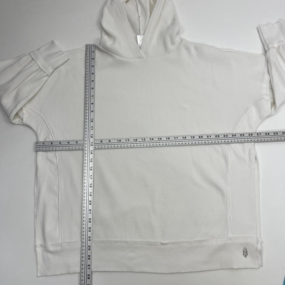 Free People Movement White Thermal Waffle Knit Hoodie Sz M Athleisure Beach - Picture 8 of 10